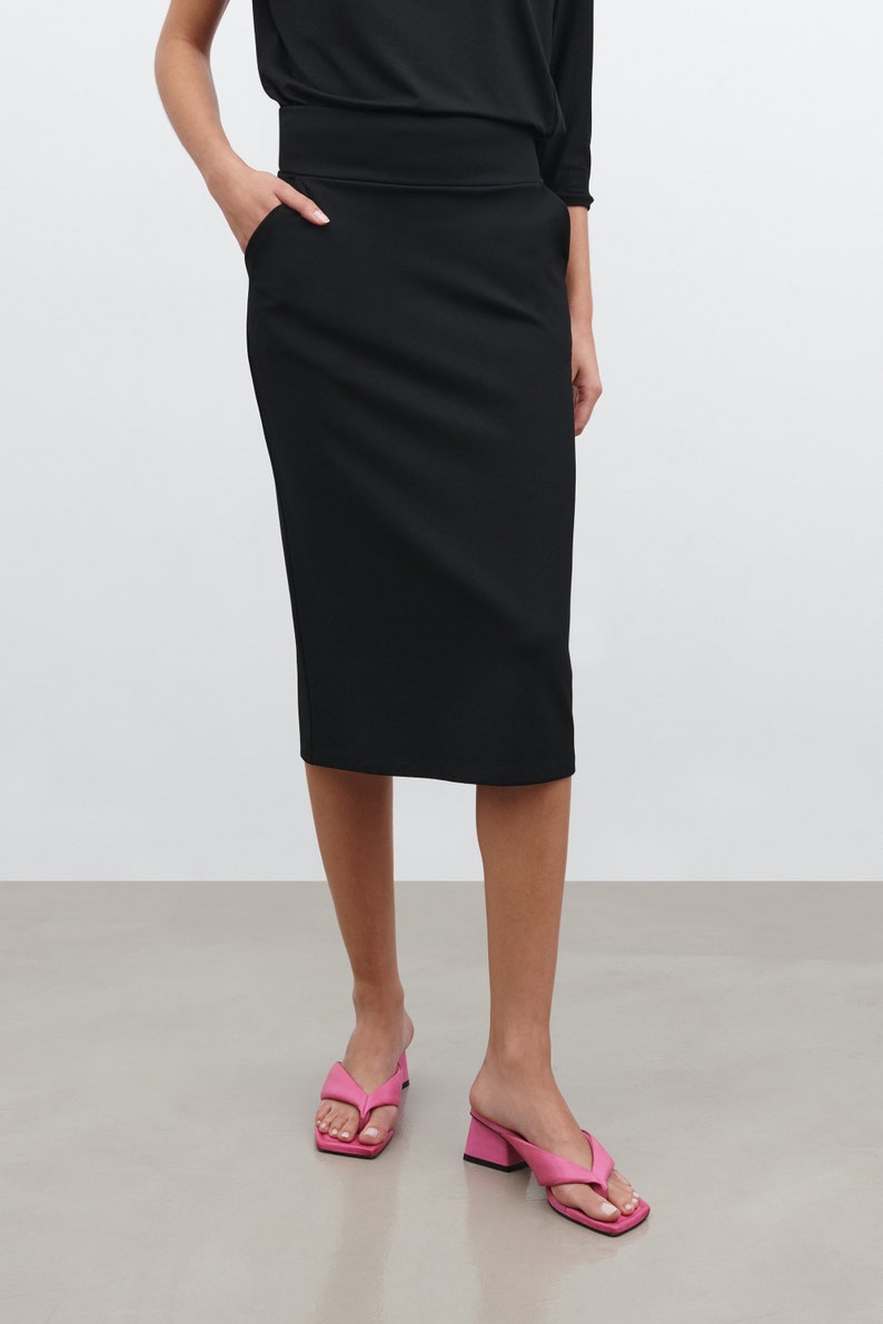 Fitted Black Skirt, Black Midi Skirt, Pencil Skirt, Stretchy Fitted Skirt, High Waisted Skirt, Vesey Pencil Skirt, Marcella MP2032 image 5