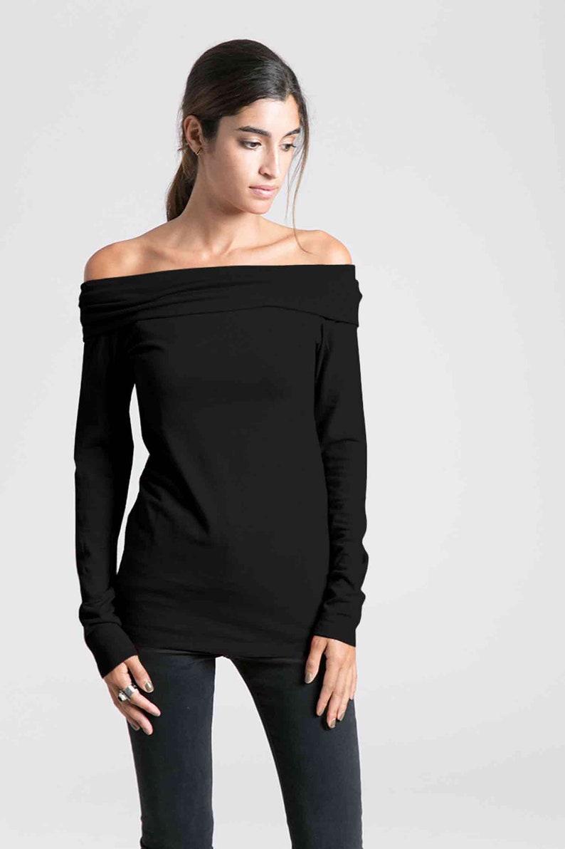 black off the shoulder long sleeve shirt