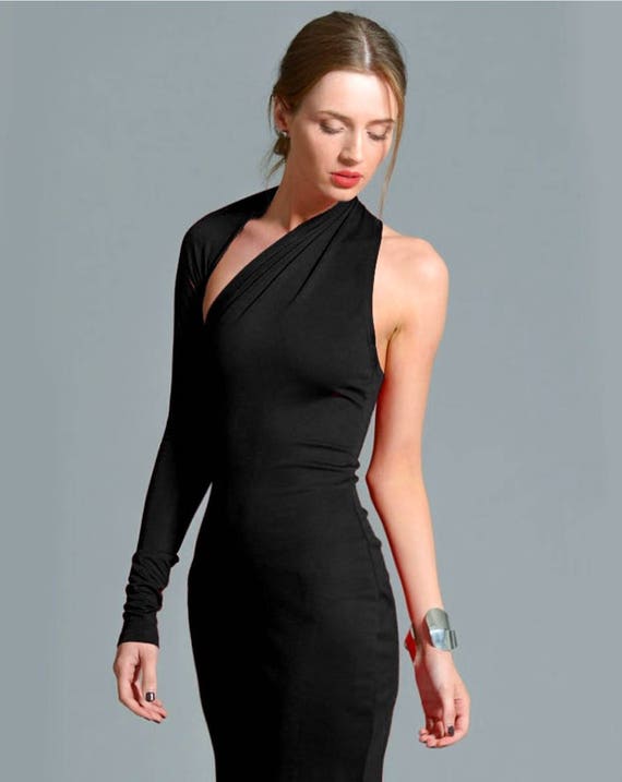 black cocktail dress one shoulder