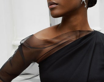 世界を買える 海外ブランド Black Mesh Cocktail Top, Asymmetric Evening Top, Dressy Top トップス