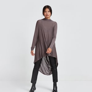 Sheer Asymmetrical Hem Tunic, See Through Tunic Top, Casual Asymmetric Long Top, Draped High Low Tunic, Iris Tunic, Marcella - MB0103