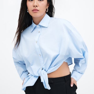 NEW White Oversized Button Up Shirt, Boyfriend Shirt, Collared Button Down Top, Cotton Shirt, Workwear, Ezra Shirt, Marcella MB2315 Light Blue 171-H