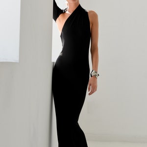 Long Open Black Dress, Backless Dress, One Shoulder Dress, Extra Long Maxi Dress, Open Back Dress, Manhattan One Shoulder Gown, MD0141 image 3