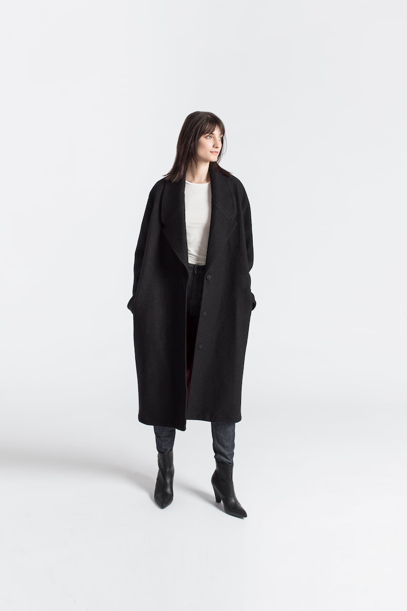 Long Black Wool Coat, Elegant Wool Jacket, Collared Coat, Warm Winter Coat, Long Black Coat, Elizabeth Wool Coat, Marcella MC1397 Black 01-R