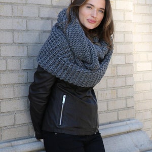 Oversized Scarf, Knit Wool Scarf, Chunky Knit Scarf, Infinity Scarf, Winter Shawl, Knit Loop Scarf, London Infinity Scarf, Marcella MA0402 Charcoal Grey 13-K