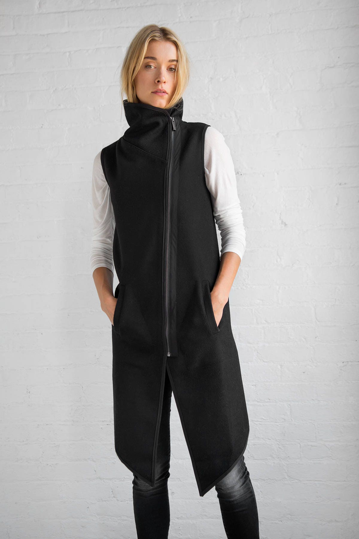 Stylish Vest / High Collar Vest / Asymmetrical Vest / Trench Etsy