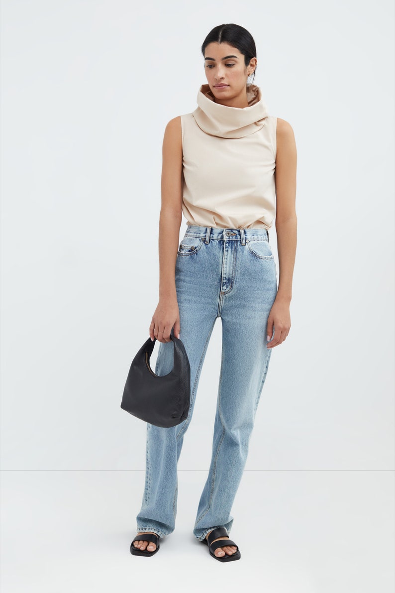 Sleeveless High Neck Blouse, Turtleneck Tank, Summer Blouse, Cotton Top with Cowl Neck, Marcy Sleeveless Top, Marcella MB1818 image 3
