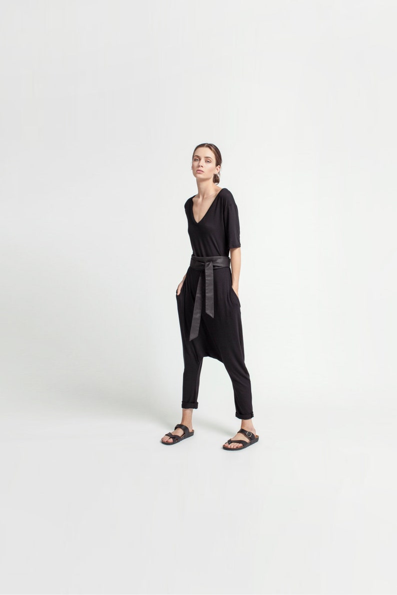 FINAL SALE Jumpsuit, Women Harem Pants, Black Asymmetric Romper, Extravagant Jumpsuit, Fayme Jumpsuit, Marcella MP0376 image 1