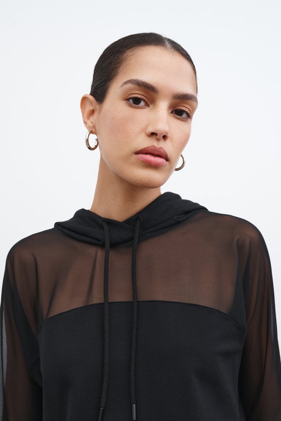 Mesh panel hoodie shop