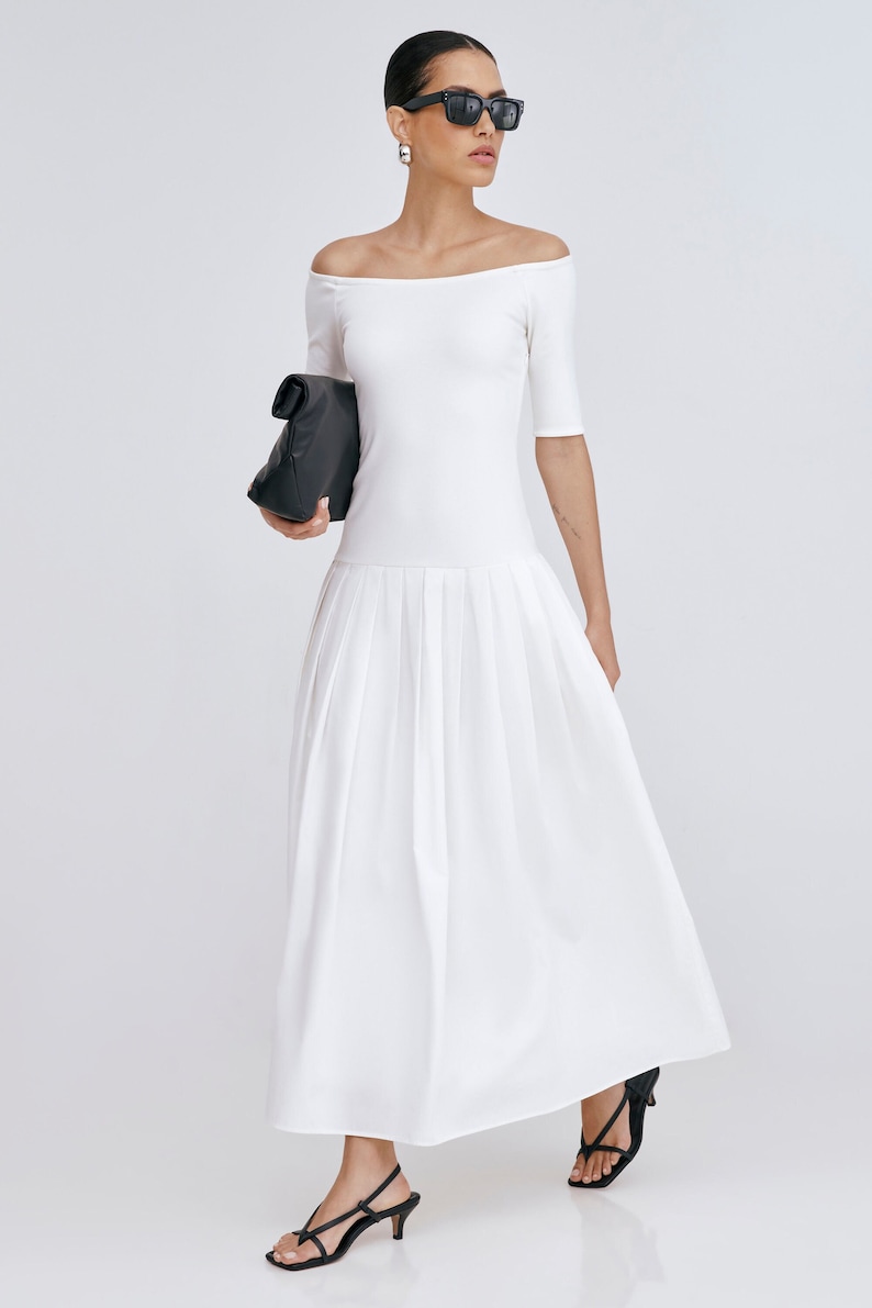 NEW Off White Casual Dress, Short Sleeve Dress, Dress with Full Skirt, Black Dress for Day, Sun Dress, Mila Dress, Marcella MD2233AR image 1