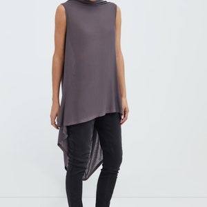 Sheer Asymmetric Hem Tunic, See Through Tunic Top, Casual Sleeveless Long Top, Draped High Low Tunic, Ines Tunic, Marcella MB1838 image 5