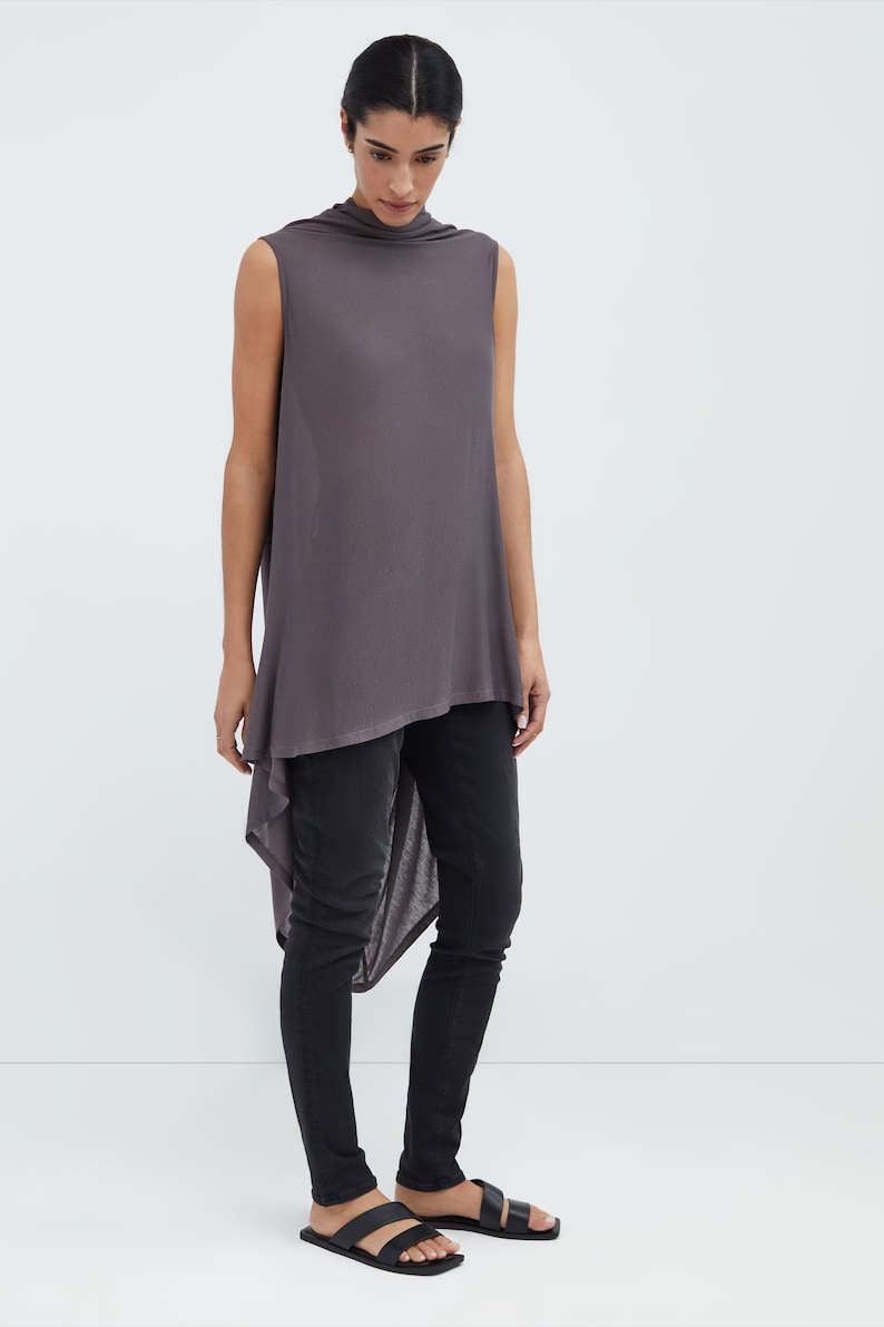 Sheer Asymmetric Hem Tunic, See Through Tunic Top, Casual Sleeveless Long Top, Draped High Low Tunic, Ines Tunic, Marcella MB1838 image 5