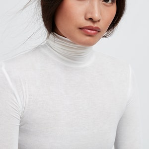 Sheer Fitted Turtleneck Top with Thumbholes, Long Sleeves, Fitted Long Sleeve Tee, Eloise Sheer Turtleneck Top, Marcella MB1735 image 5