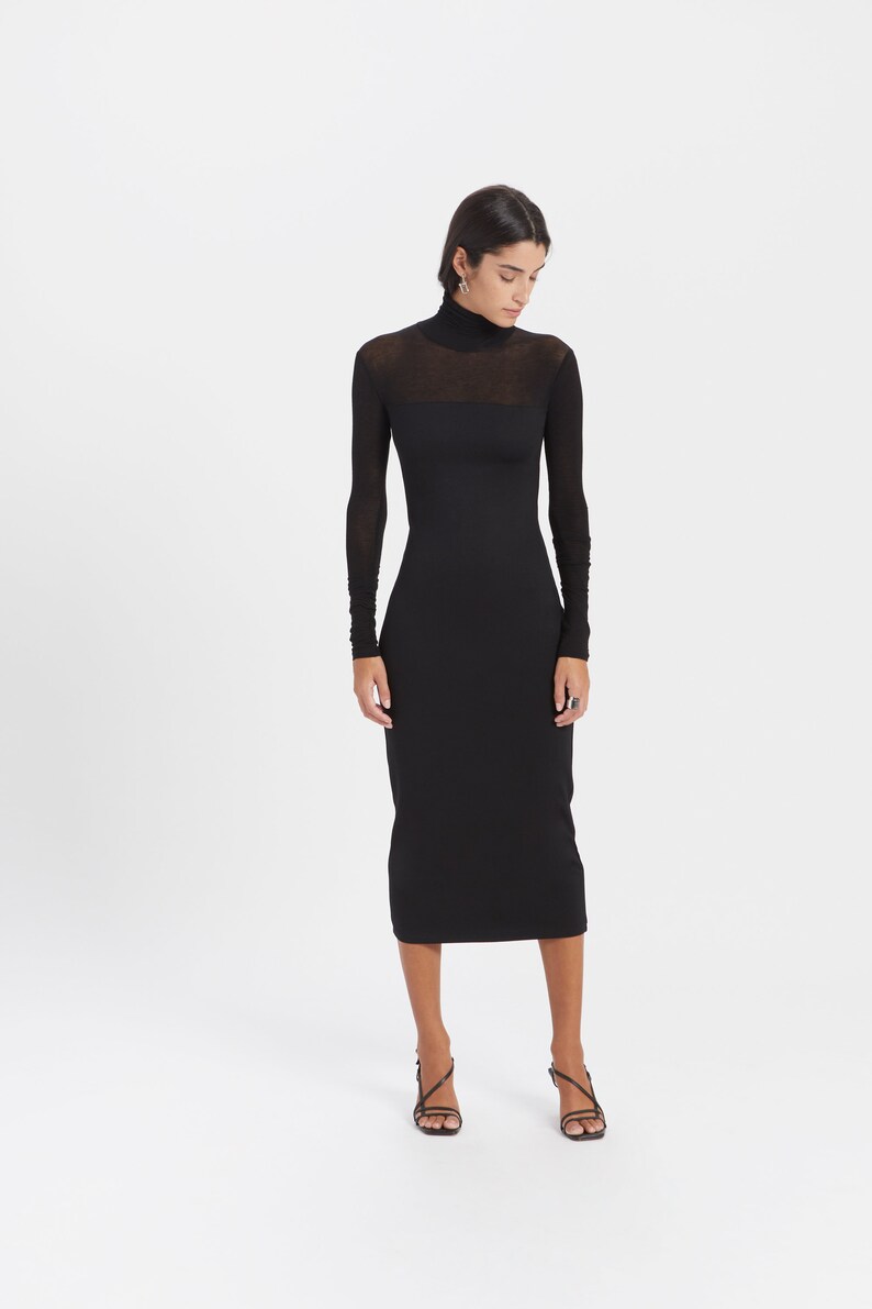 High Neck Midi Dress Calf Length Dress Sheer Dress Elegant | Etsy