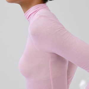 NEW Light Pink Sheer Fitted Turtleneck Top, Long Sleeves, Fitted Long Sleeve Tee, Vertical Panel Top, Amsterdam Top, Marcella MB2252 image 3