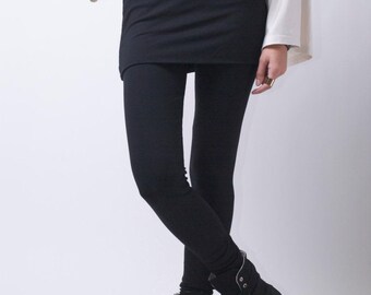 FINAL SALE Black Skirted Leggings, Womens Tights, Yoga Pants with an Attached Skirt, Folded Over Leggings, Rita Leggings, Marcella - MP0026