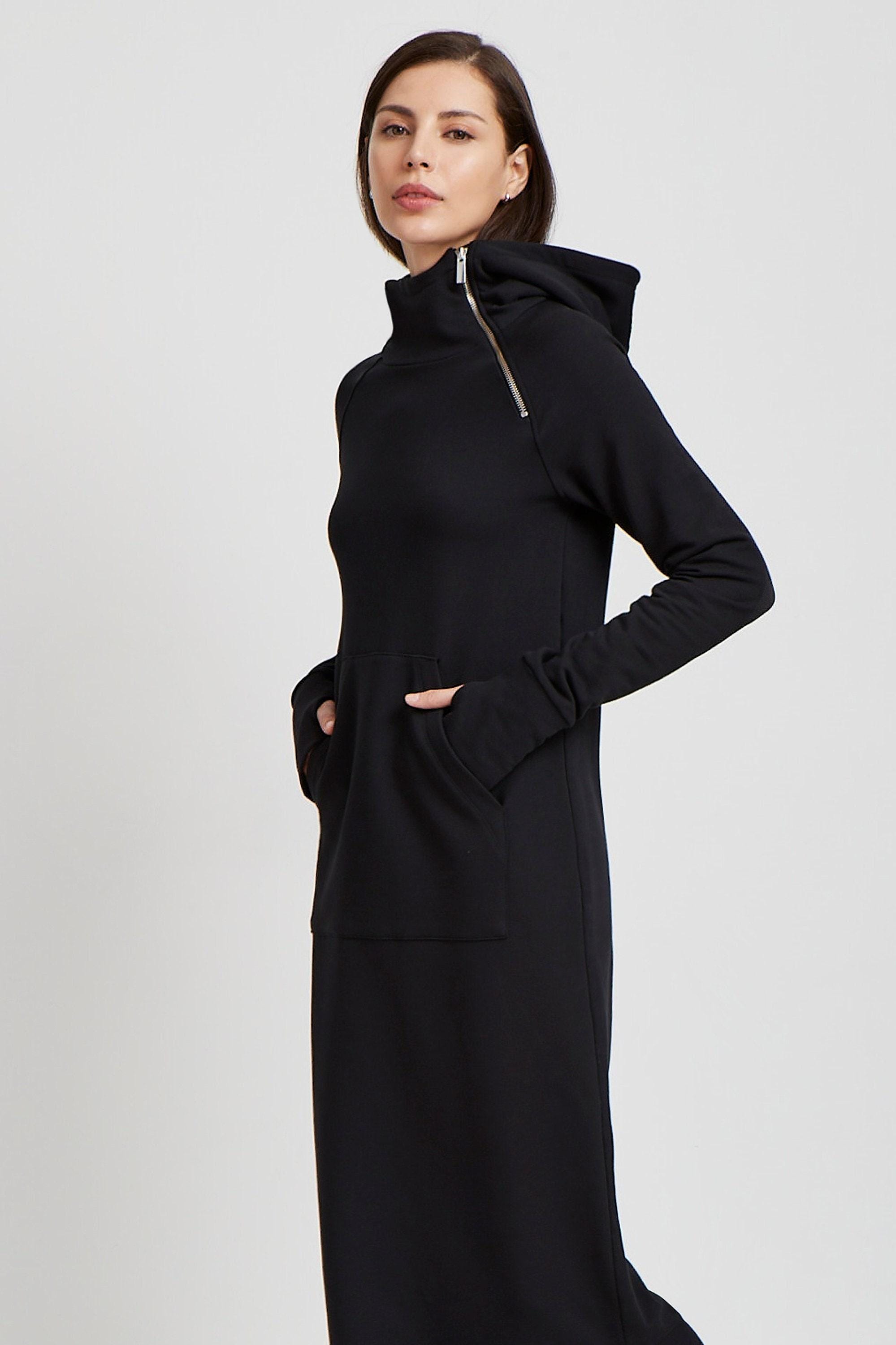 [ NERDY ]★24SS★韓国人気★WOMEN'S WOVEN HOODIE DRESS Sweatshirt Dress, Maxi Dress, Extra Long Hoodie, Hooded Warm