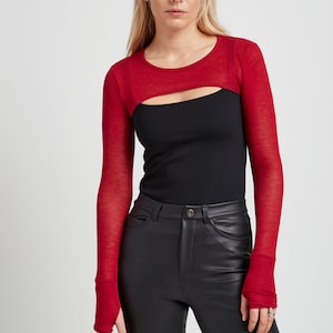 Kurzer Roter Bolero, Bolero mit Rundhalsausschnitt, Langarm-Shrug, Cocktail-Überwurf, Crop Top Selma Bolero, Marcella MB1604 Bild 2