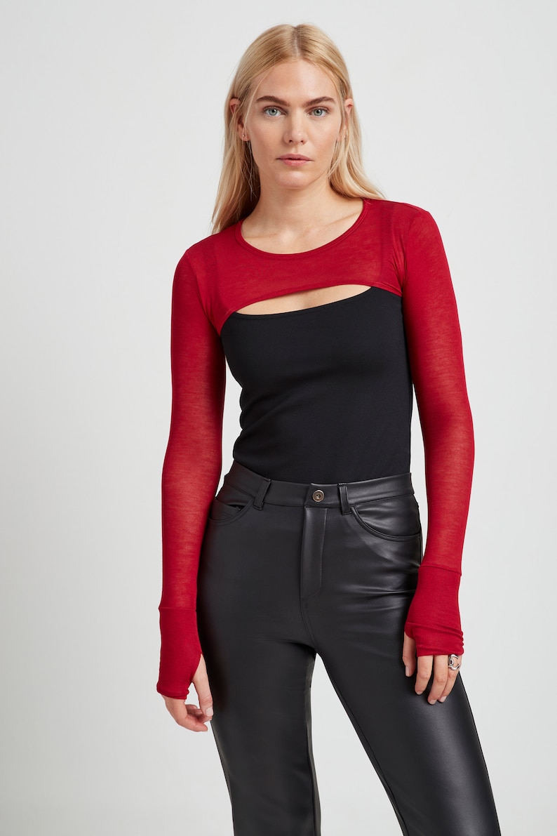 Kurzer Roter Bolero, Bolero mit Rundhalsausschnitt, Langarm-Shrug, Cocktail-Überwurf, Crop Top Selma Bolero, Marcella MB1604 Bild 2