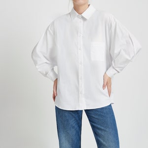 Oversized Button Up Shirt, Boyfriend Shirt, Collared Button Down Top, Balloon Sleeve Top, Workwear, Raphaela Shirt, Marcella MB1757 image 6