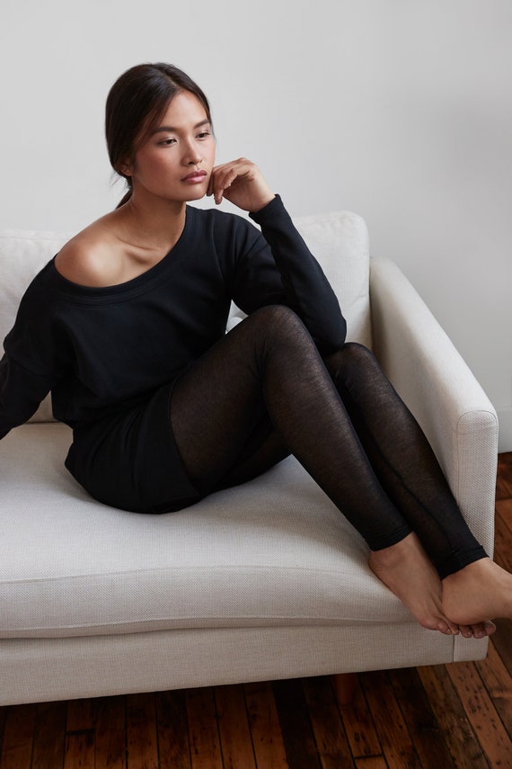 Buy Thermal Leggings Footless Tights - Black - NO SEAM online