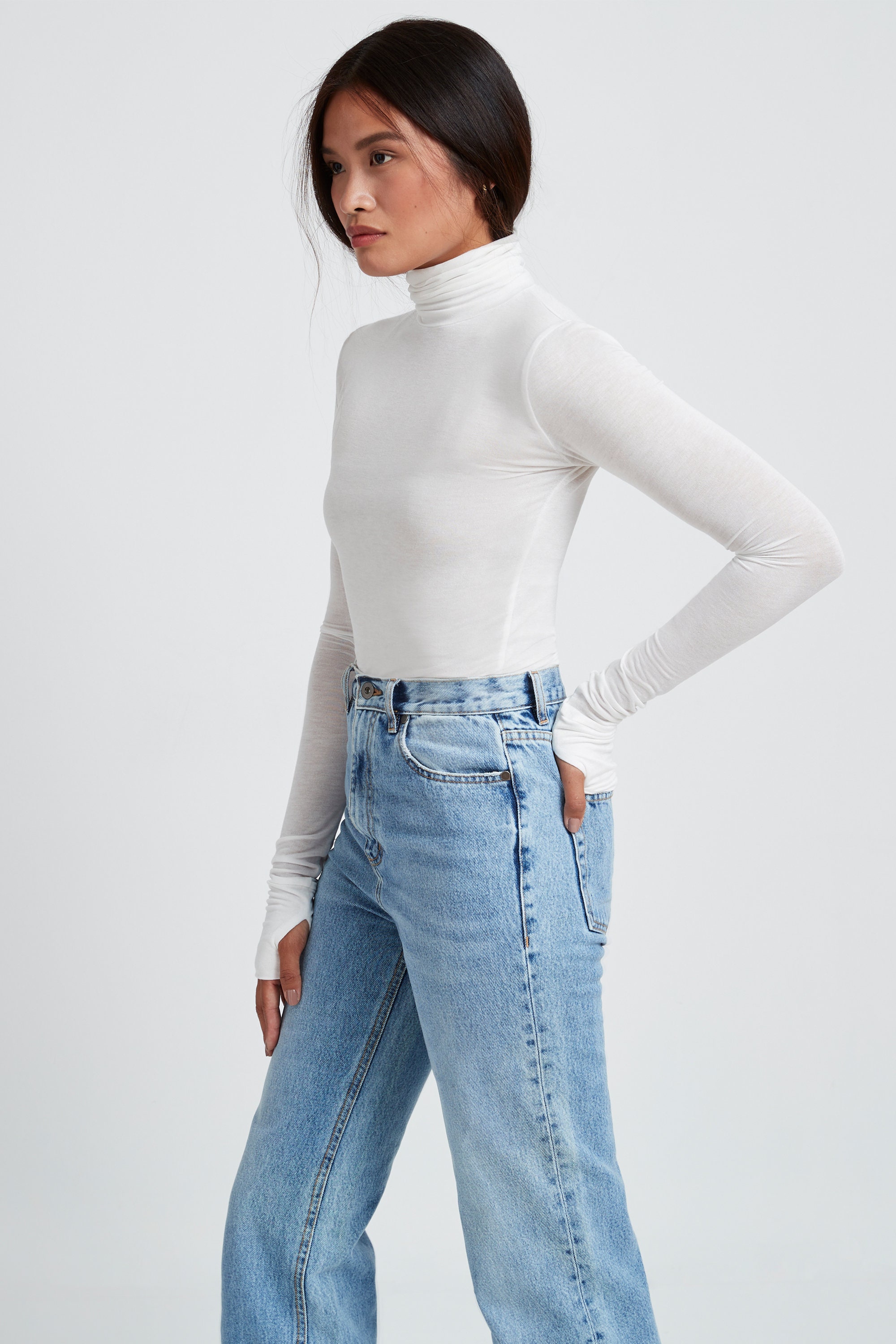 Sheer Fitted Turtleneck Top With Thumbholes Long Sleeves - Etsy Canada