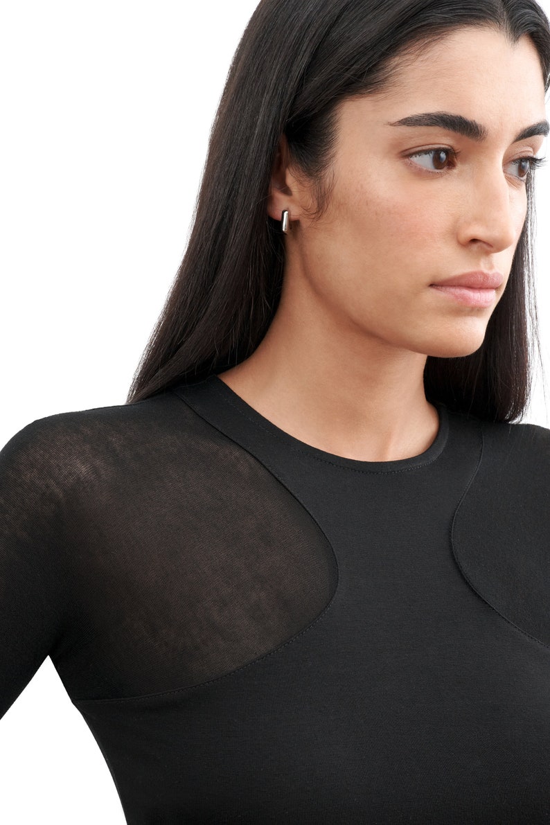 Sheer Black Cut Out Top, Long Sleeve Top, Geometric Cutout Top, Sheer Paneled Top, Fitted Top, Yada Top, Marcella MB2113 image 2