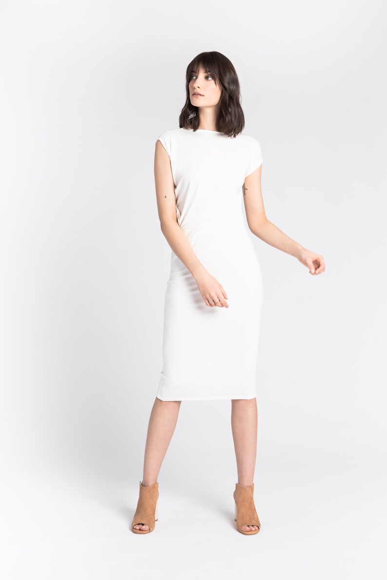 white cap sleeve midi dress