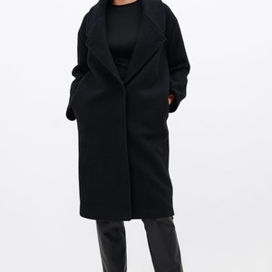 Long Black Wool Coat, Elegant Wool Jacket, Collared Coat, Warm Winter Coat, Long Black Coat, Elizabeth Wool Coat, Marcella MC1397 image 6