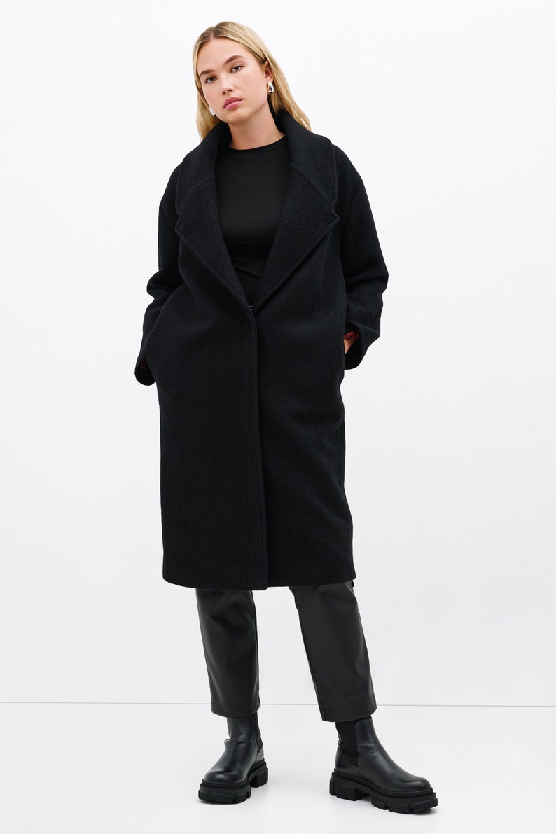 Long Black Wool Coat, Elegant Wool Jacket, Collared Coat, Warm Winter Coat, Long Black Coat, Elizabeth Wool Coat, Marcella MC1397 image 6