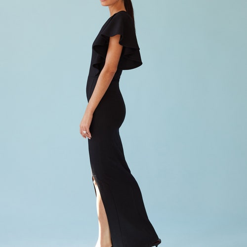 Maxi Cocktail Dress, Sleeveless Dress, selling Slit Dress, Unique Ruffle Dress, Fitted Cocktail Dress, Meerim Dress, Marcella - MD1849