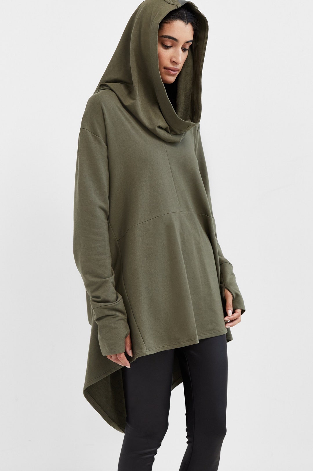 Oversized Hoodie Tunic, Asymmetrical Hem Sweatshirt, Comfortable