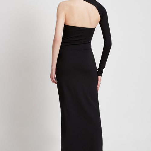 NEW Black One Shoulder Maxi Dress, Cocktail Dress, Elegant Floor Length Dress, Fitted Evening Dress, Manhattan Slit Gown, Marcella shops - MD1347