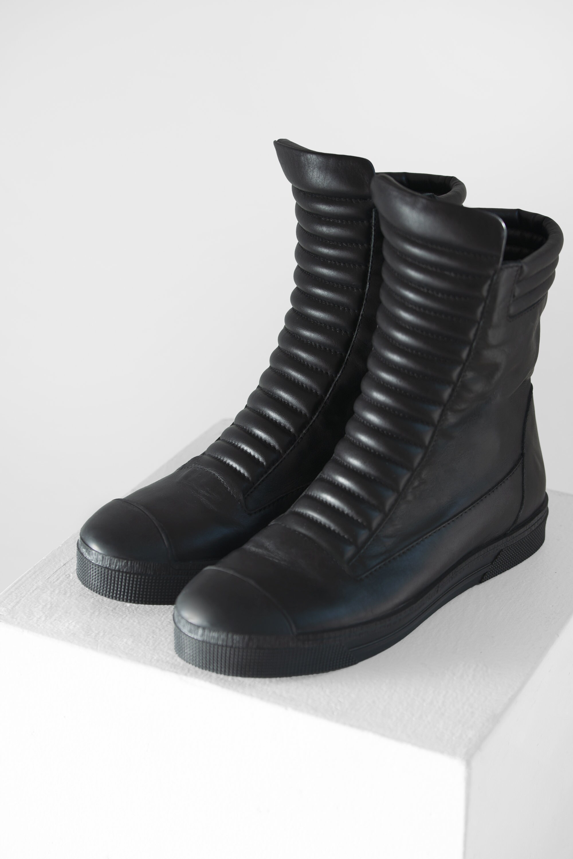 Ribbed Sneaker Boots Side Zip Leather Booties Zip Ankle - Etsy