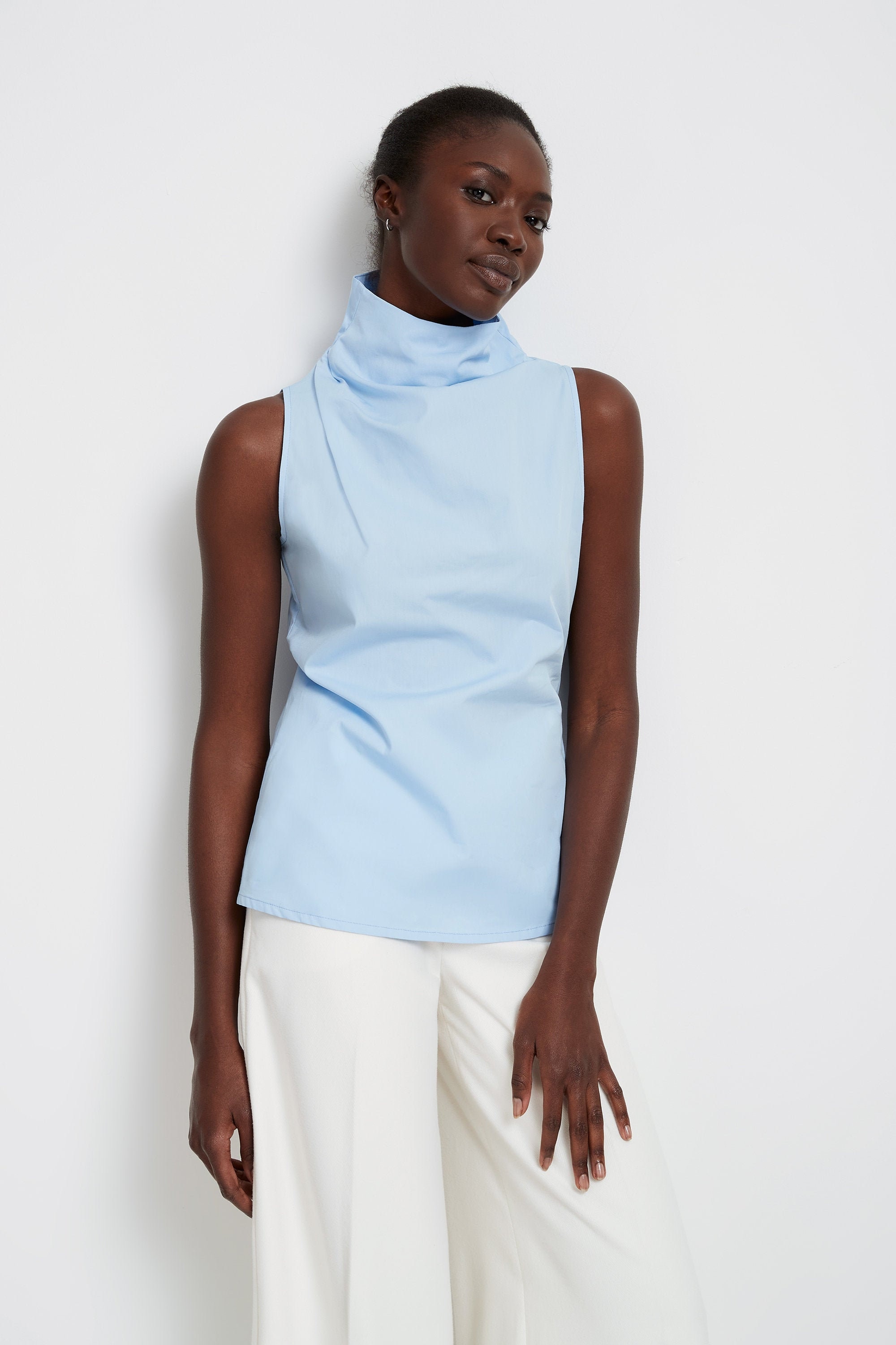 mock neck sleeveless tee