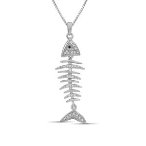 Elegant Fish Inspire Pendant Necklace, Black & White Round Moissanite Diamond Fish Necklace, Fish Born Necklace For Her, White Gold Necklace