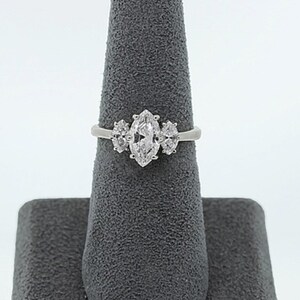 Three Stone Engagement Ring, Marquise Cut Moissanite Diamond Wedding Ring, Proposal Promise Ring For Her, 14K White Gold Ring For Women