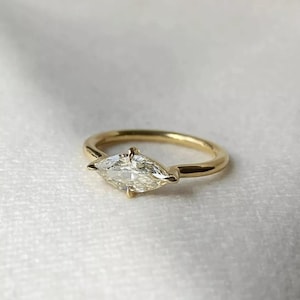 East West Marquise Moissanite Diamond Solitaire Ring, Wedding Engagement Ring For Women, 14K Yellow Gold Daily Wear Ring, Proposal Ring