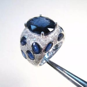 Sapphire Oval Cut CZ Stone Cocktail Ring, Women&#39;s Party Wear Ring, 925 Silver Wedding Bridal Ring, Unique Gemstone Ring, Anniversary Gift