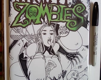 PORTADA CON BOCETOS: Poderosos zombis contra armas grandes, número 1, por Boo Rudetoons