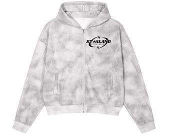 Vuile, gewassen boxy fleecehoodie met rits