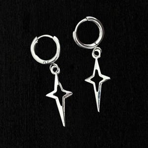Silver Star Hoop Earrings | Celestial Huggie Earrings | Minimalist Jewelry