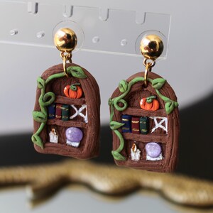 Witch's Apothecary Shelf Earrings – Hand-Sculpted Whimsical Polymer Clay Jewelry - Witchy Jewelry - Fantasy Gifts - Halloween Lover - Spooky