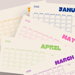2025 Printable Calendar | Monthly Planner | Modern Horizontal Landscape Wall Calendar | 12-Month PDF Download | Colorful | Instant Download