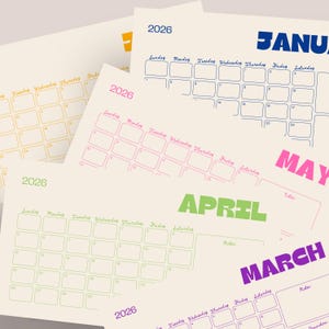 Afdrukbare maandkalender 2026 | Kleurrijk landschap (pdf-download)