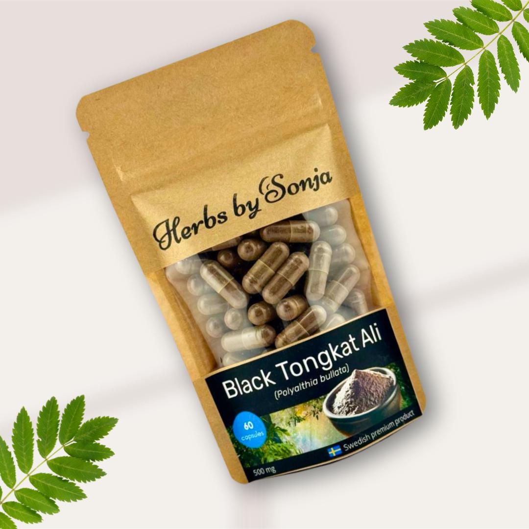 Black Tongkat Ali 500mg Capsules in 200:1 Extract, Natural Black Longjack Extract, Malaysian Ginseng Herb, Adaptogen Supplement Stack