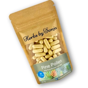 Pine Pollen Capsules 500mg | Pure Extract | Vegan | 60 Capsules | Made in Sweden