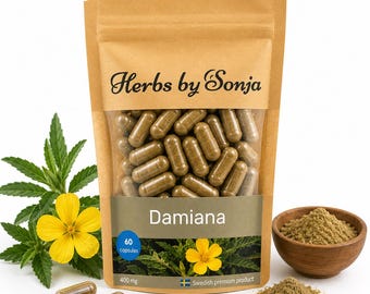 Damiana Capsules 400mg | 20:1 Herbal Extract, Vegan (60 Capsules)