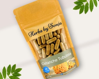 Cistanche Tubulosa 400 mg capsules. Highly concentrated 20:1 ratio extract. No fillers, vegan capsules and eco-friendly.
