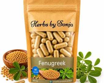 Cápsulas de fenogreco / Extracto de hierbas 10:1, veganas, fabricadas en Suecia